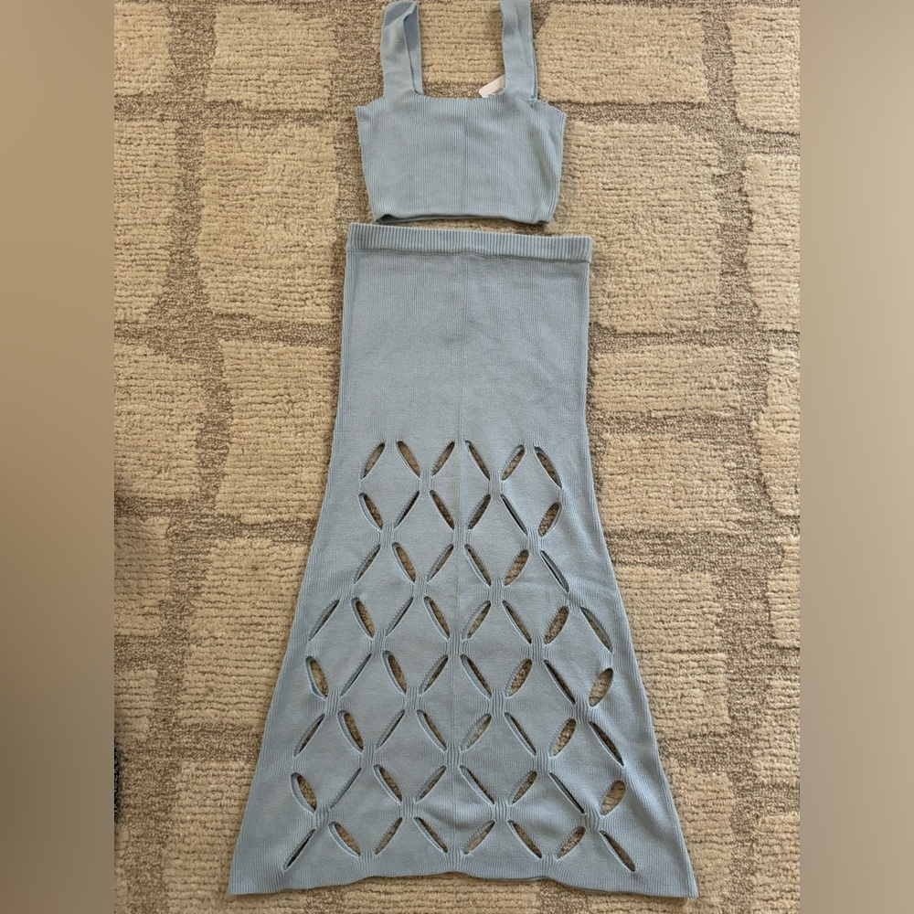 Baby blue  knit skirt set